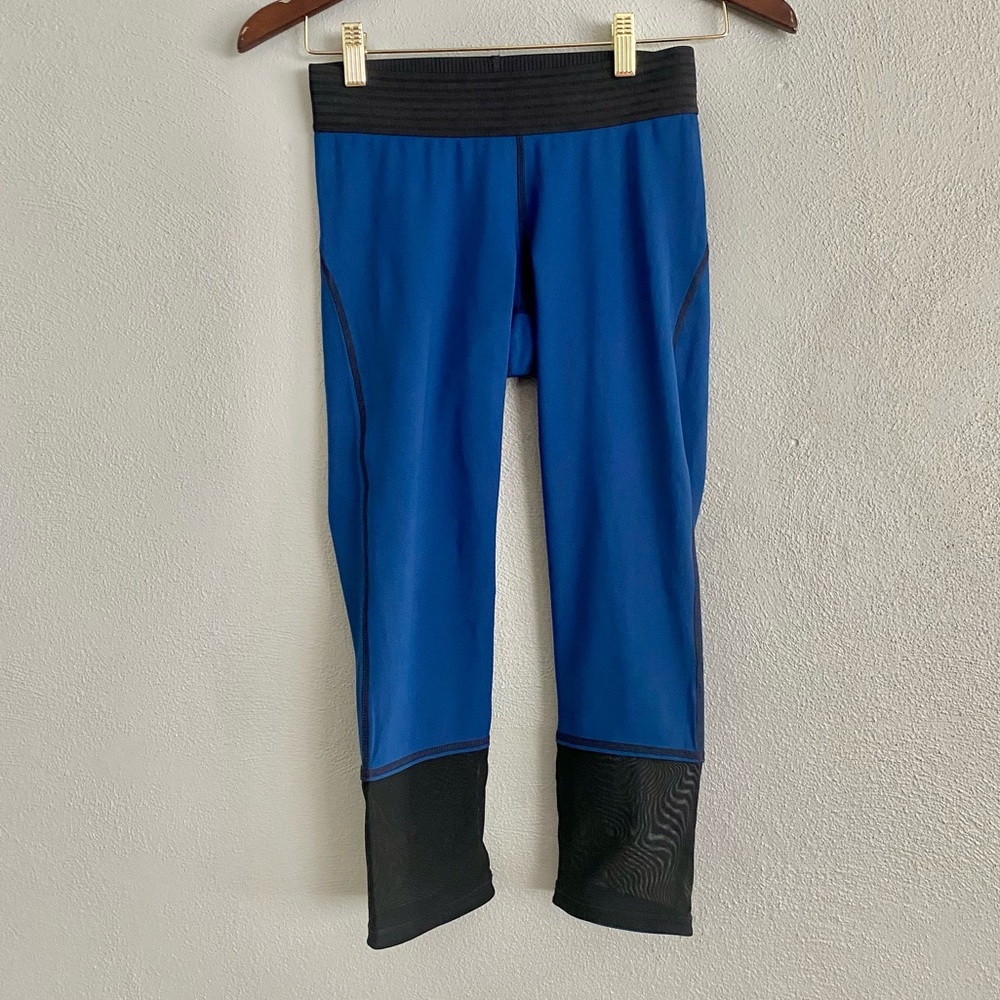 Derek Lam x Athleta Leggings Size XS Blue Black Mesh Cropped Athleisure Workout